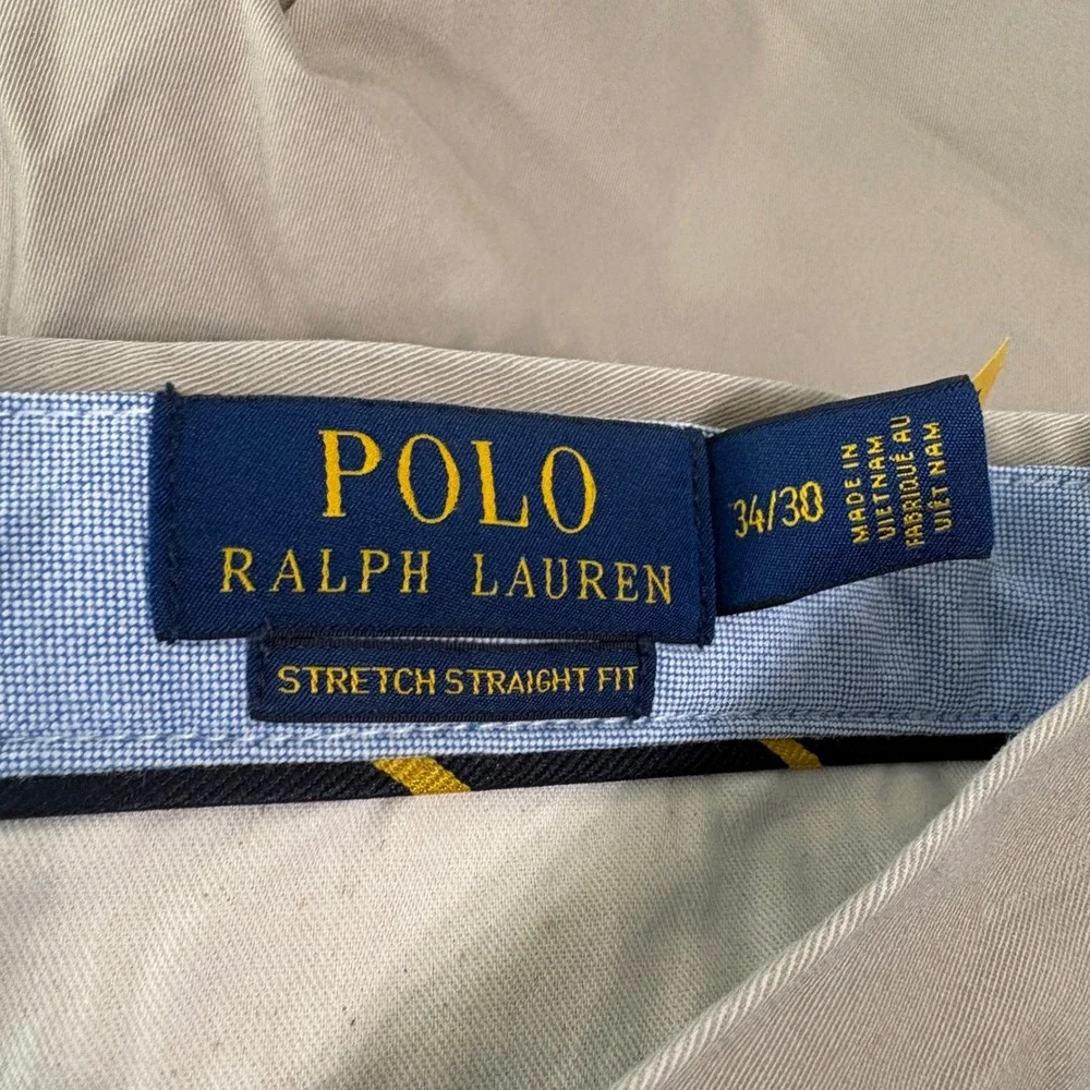 Polo Ralph Lauren Pants Mens 34x30 Tan Stretch Straight Fit Chino Khaki Preppy